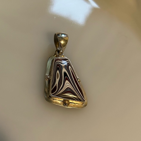 Jewelry - Unique Fordite pendant- Obsidian Sterling